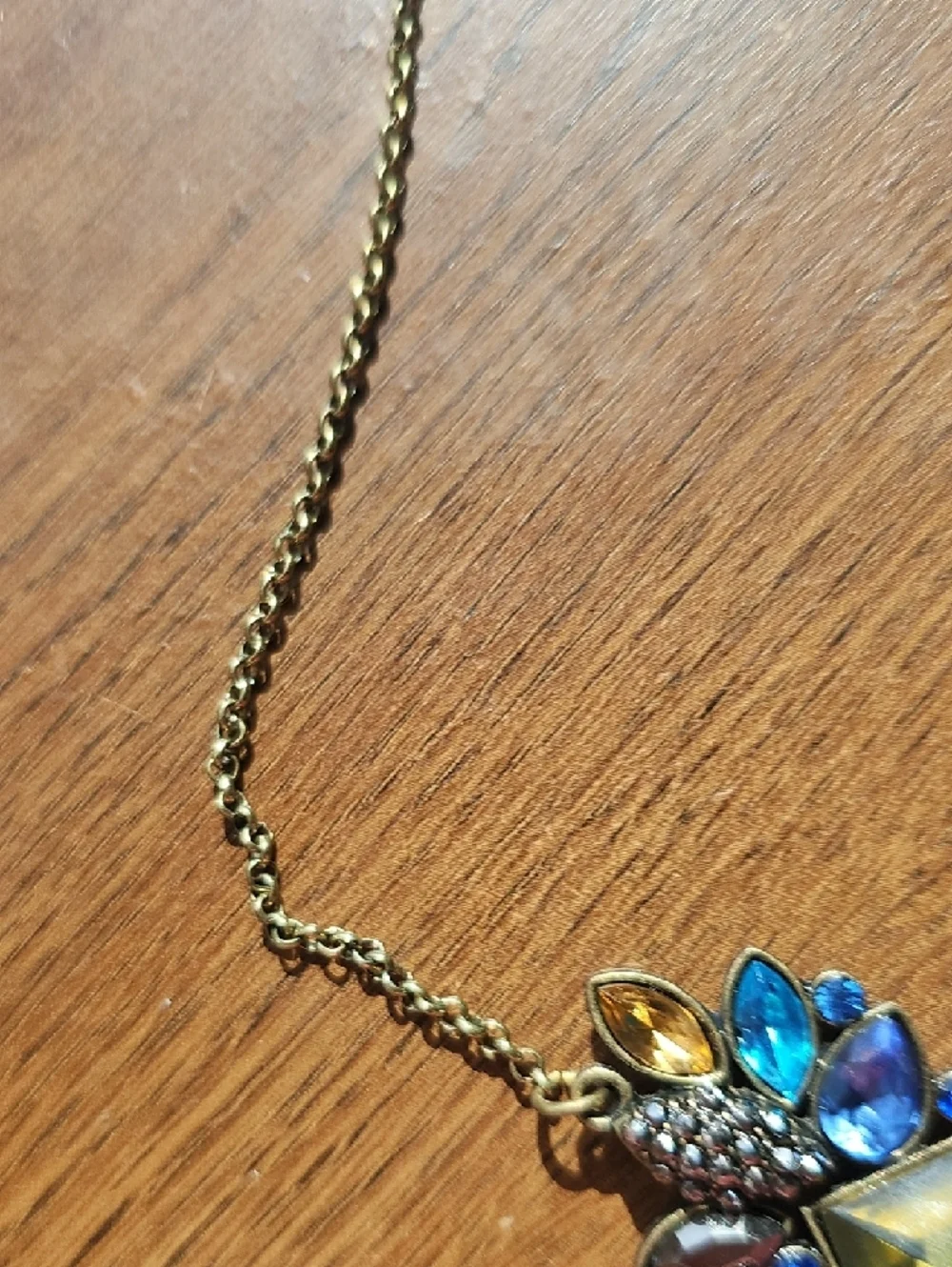 EUC Vintage Gold-Tone Multi-Stone Statement Necklace - Blue & Clear Accents